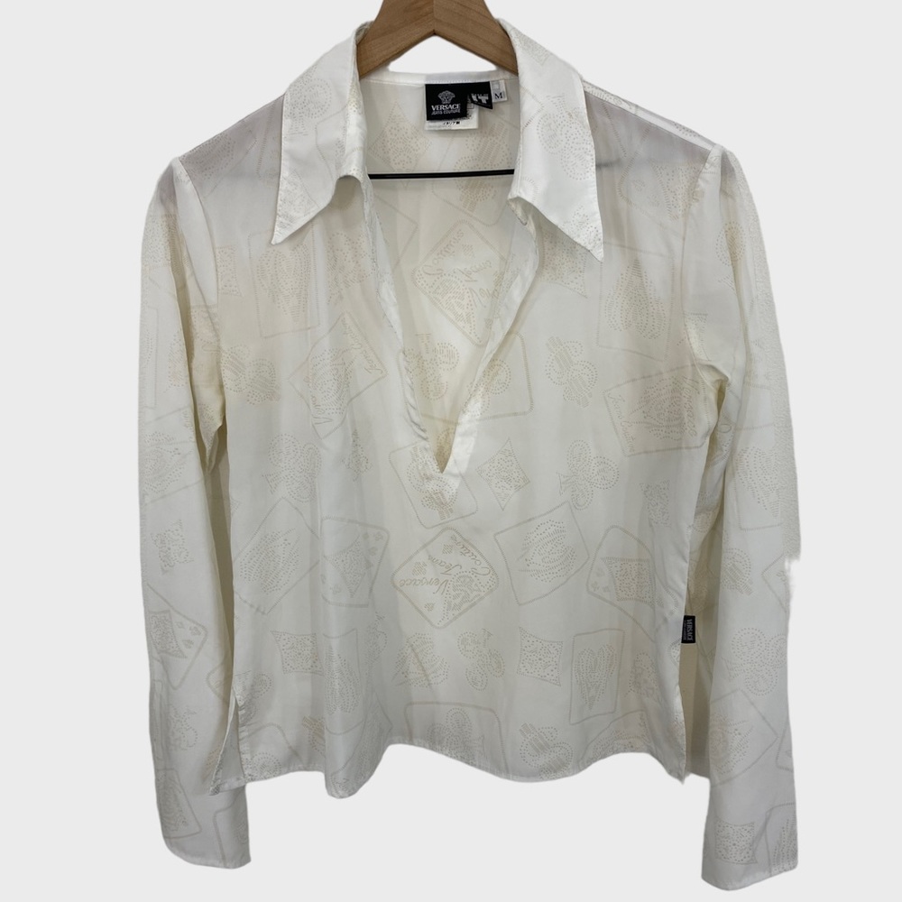Versace Jeans Couture Vintage White Playing Card Pointed Collar Shirt Medium